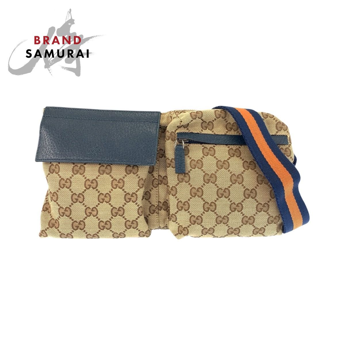 美品 GUCCI グッチ シェリーライン ブラウン ブルー シルバー金具 GG