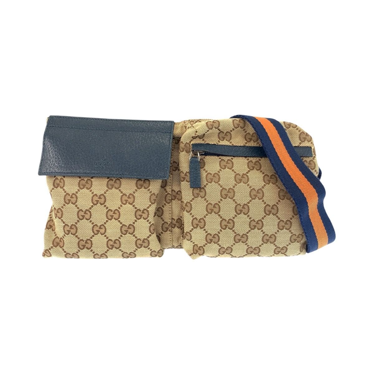 美品 GUCCI グッチ シェリーライン ブラウン ブルー シルバー金具 GG