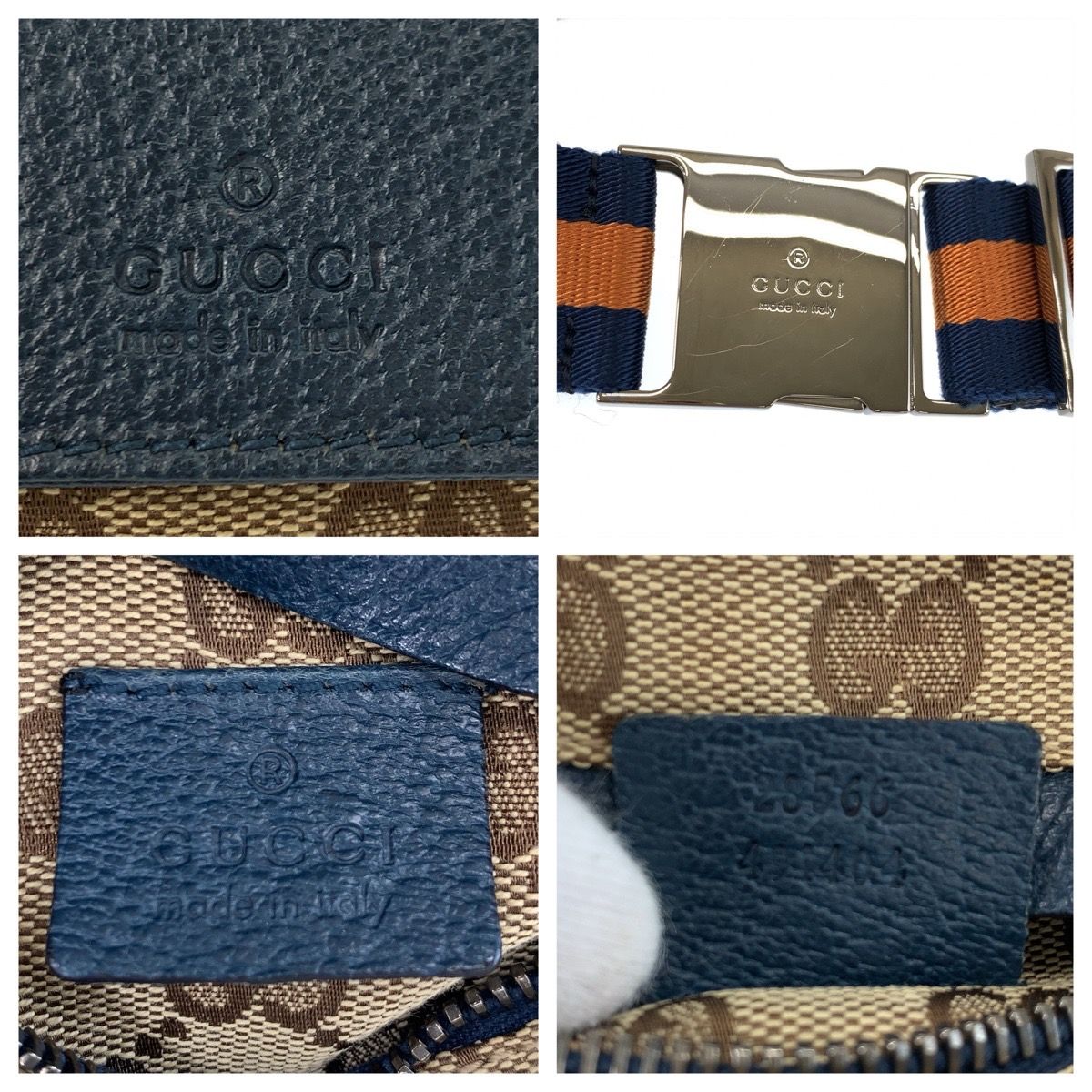 美品 GUCCI グッチ シェリーライン ブラウン ブルー シルバー金具 GG