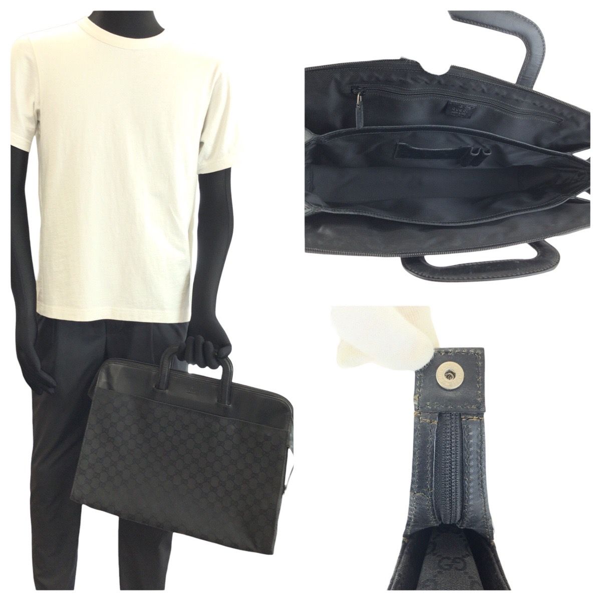 GUCCI グッチ ブラック 黒 シルバー金具 GGキャンバス/レザー 03011