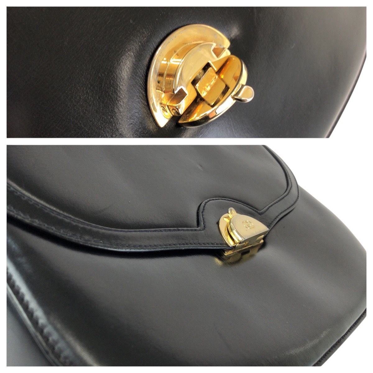 美品 GUCCI グッチ ヴィンテージ オールドグッチ ブラック 黒 ゴールド