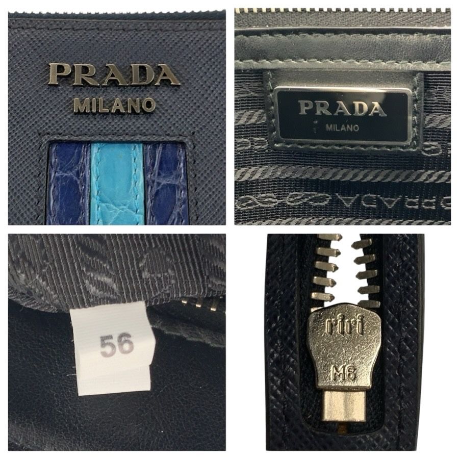 美品 PRADA プラダ サフィアーノ ネイビー シルバー金具 レザー