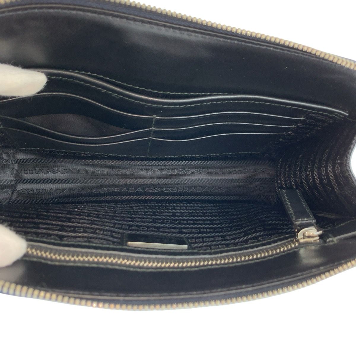 美品 PRADA プラダ サフィアーノ ネイビー シルバー金具 レザー