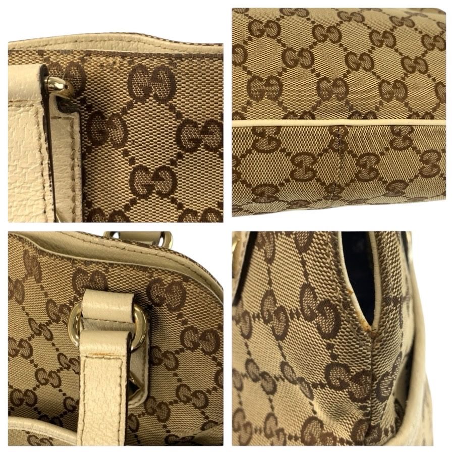 GUCCI グッチ ベージュ アイボリー ゴールド金具 GGキャンバス/レザー