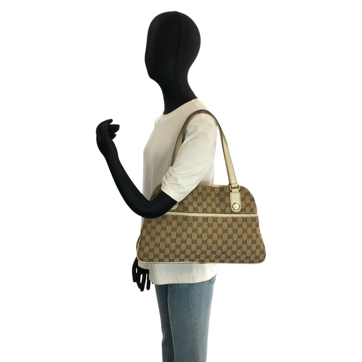 GUCCI グッチ ベージュ アイボリー ゴールド金具 GGキャンバス/レザー