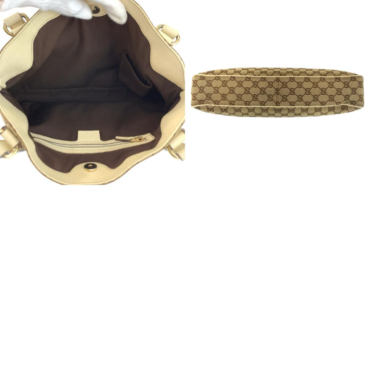 GUCCI グッチ ベージュ アイボリー ゴールド金具 GGキャンバス/レザー