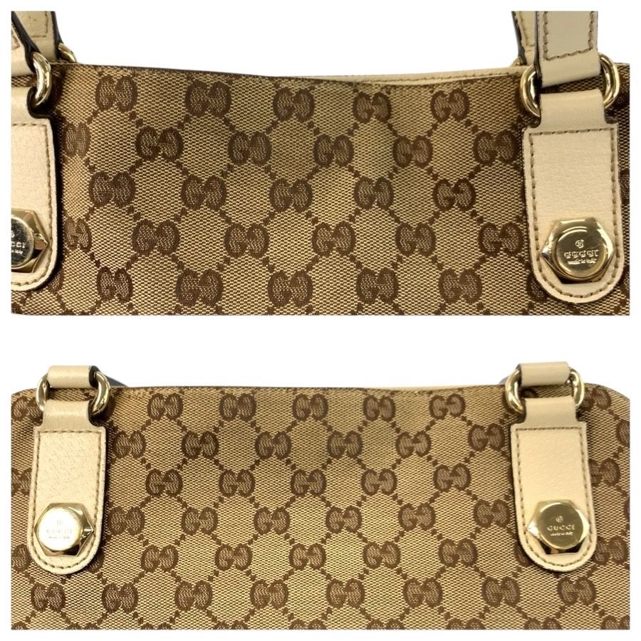 GUCCI グッチ ベージュ アイボリー ゴールド金具 GGキャンバス/レザー