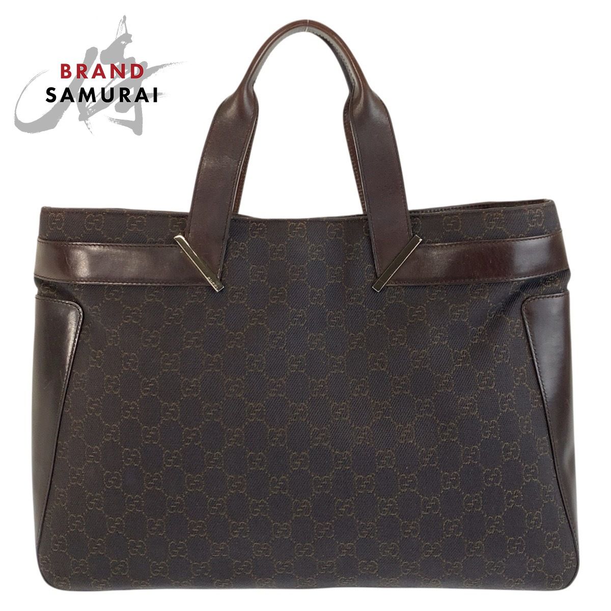 美品 GUCCI グッチ ブラウン GGキャンバス/レザー 73982 トートバッグ