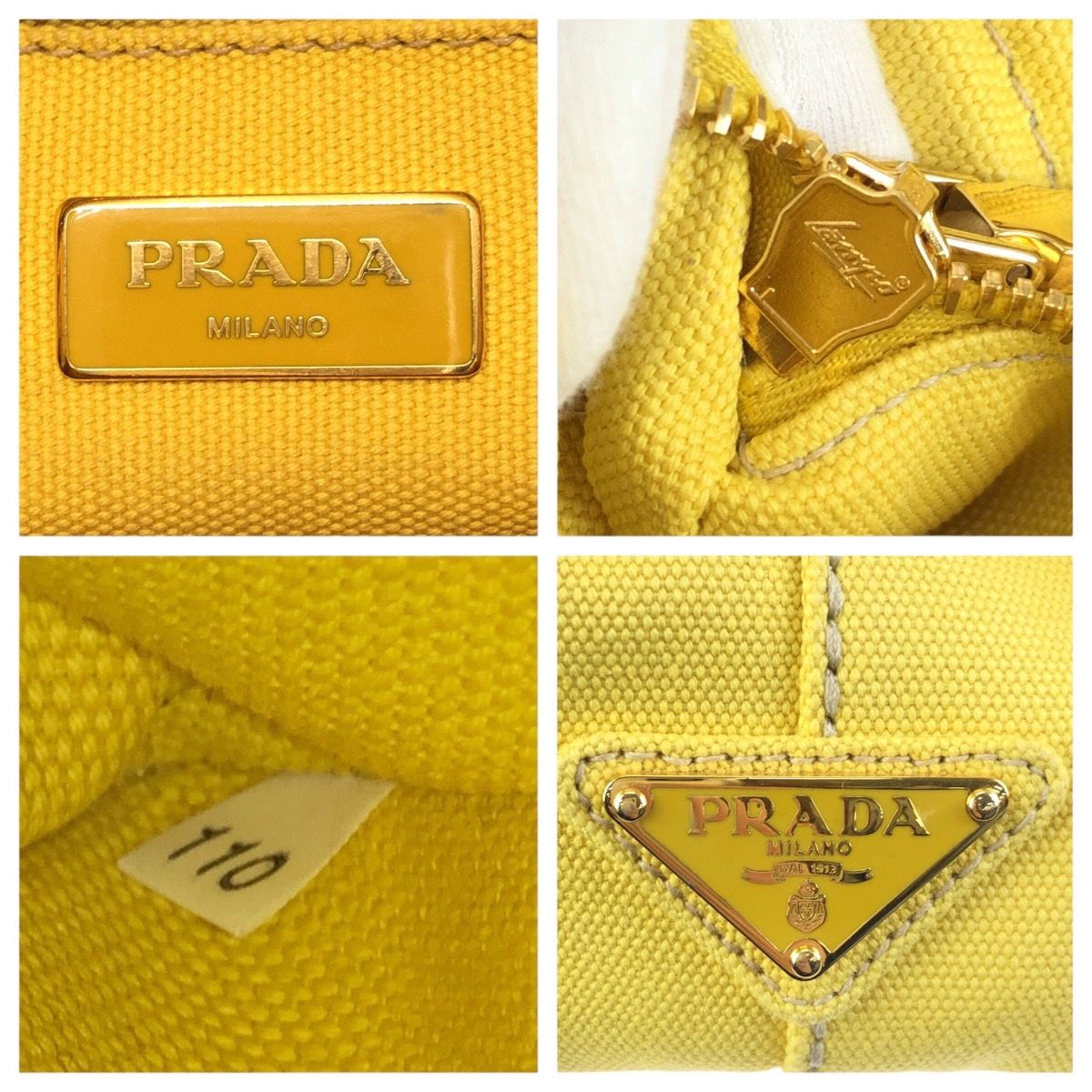 PRADA プラダ カナパ 三角ロゴプレート 2way イエロー ゴールド金具