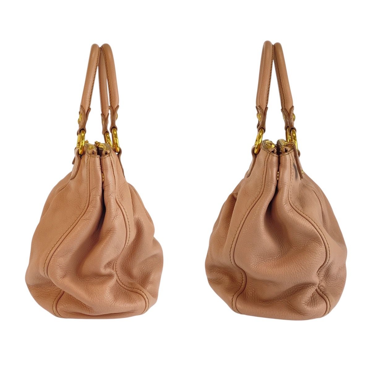 miumiuベージュ レザー ハンドバッグ 金具ロック付き 美品 MIUMIU ミュウミュウ ピンク ベージュ ゴールド金具 レザー
