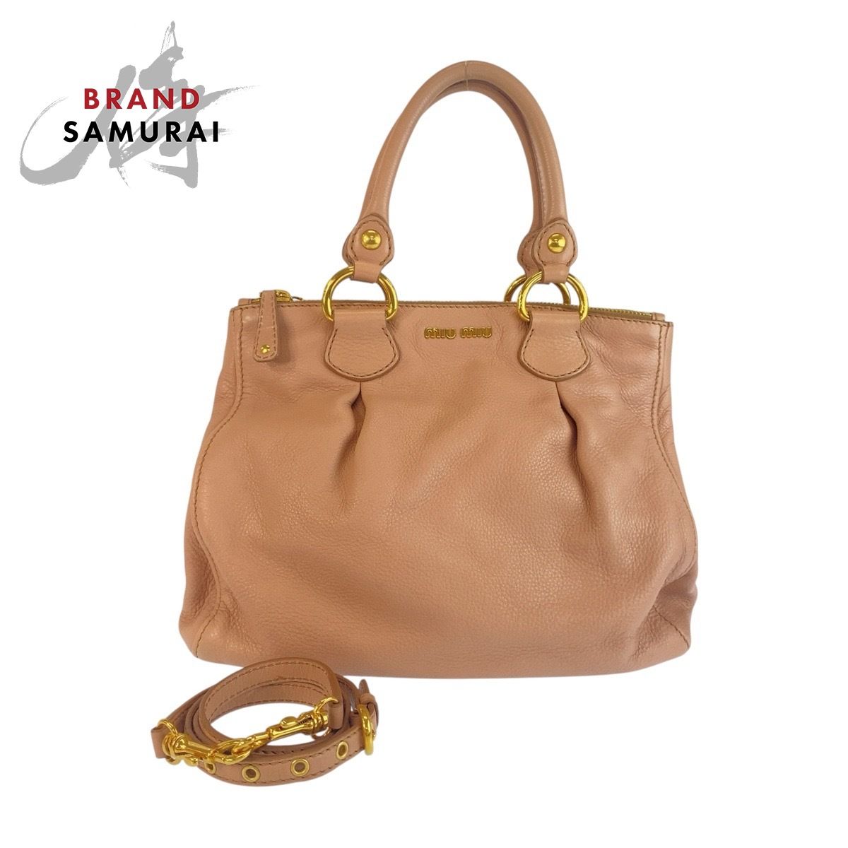美品 MIUMIU ミュウミュウ ピンク ベージュ ゴールド金具 レザー