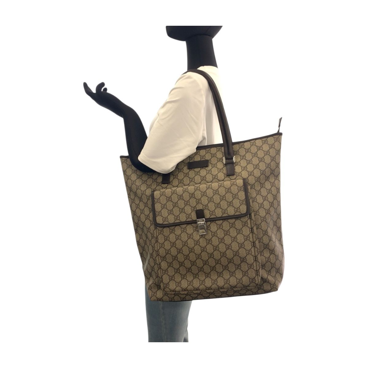 美品 GUCCI グッチ ベージュ ブラウン シルバー金具 GGスプリーム