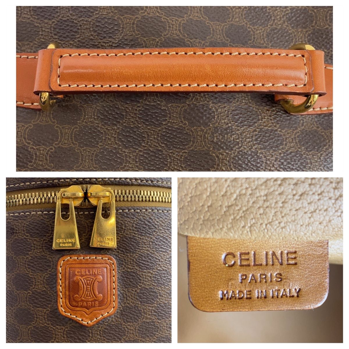 美品 CELINE セリーヌ ヴィンテージ マカダム ブラウン ゴールド金具
