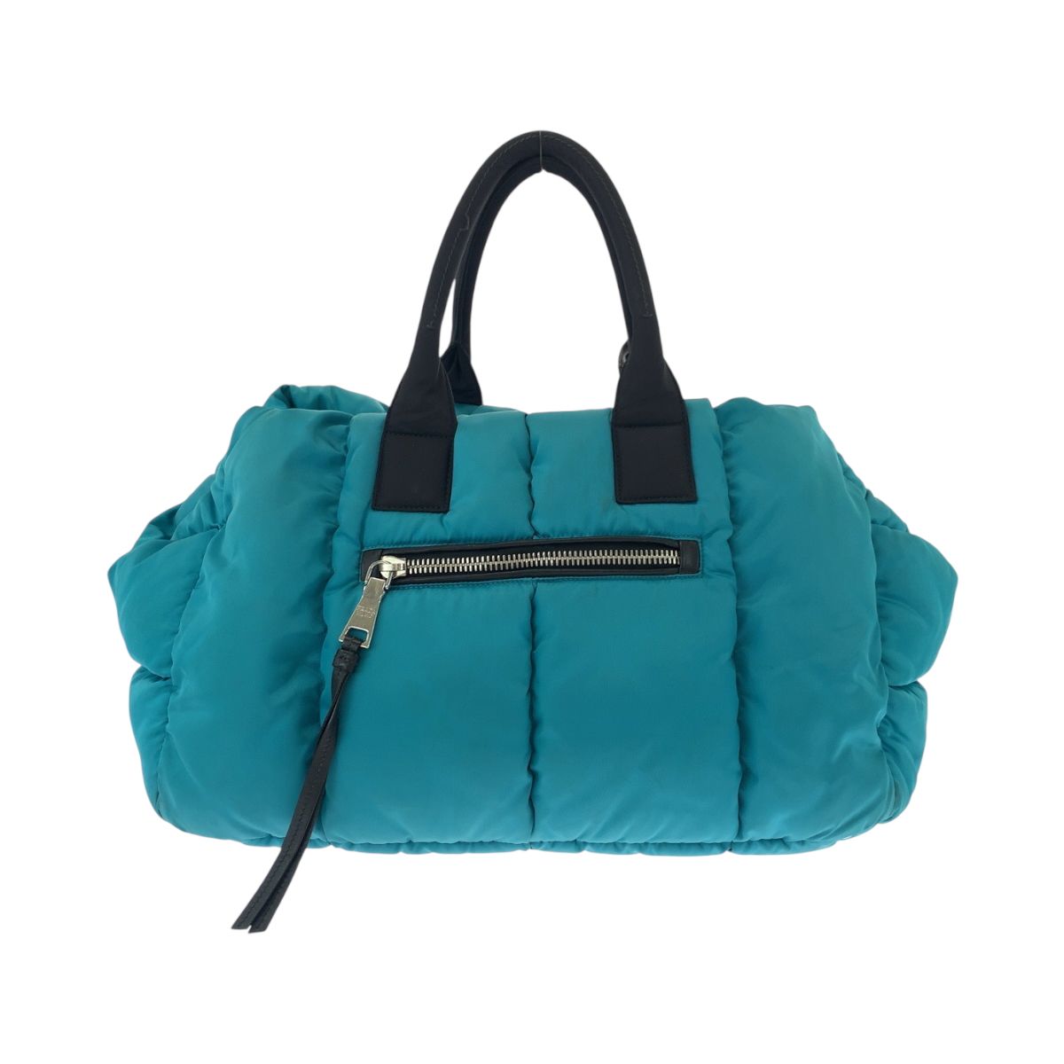 PRADA プラダ トートバッグ 三角ロゴ　テスートナイロン　ターコイズブルー 美品 PRADA プラダ テスート ボンバー 三角ロゴプレート ターコイズ