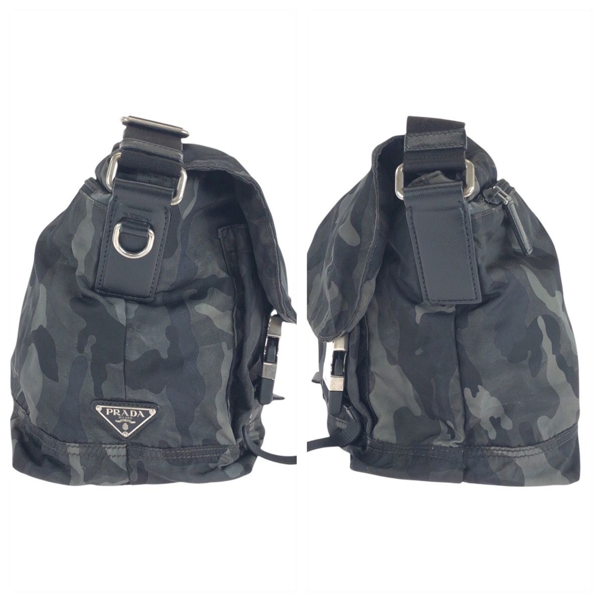 美品 PRADA プラダ テスート 三角ロゴプレート カーキ ブラック 黒