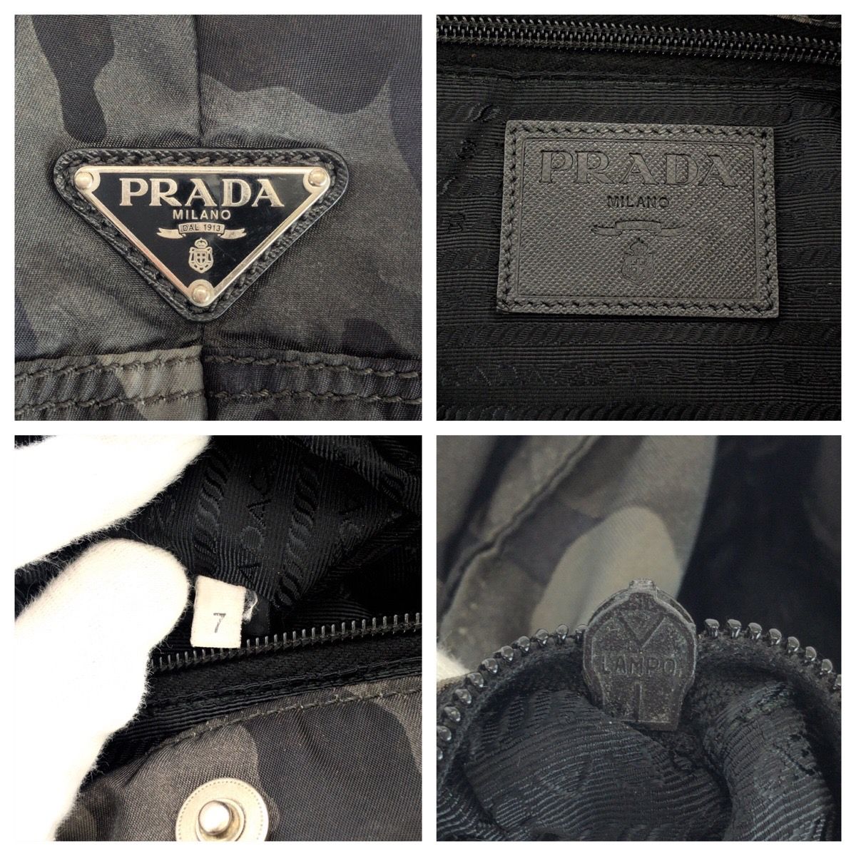 美品 PRADA プラダ テスート 三角ロゴプレート カーキ ブラック 黒