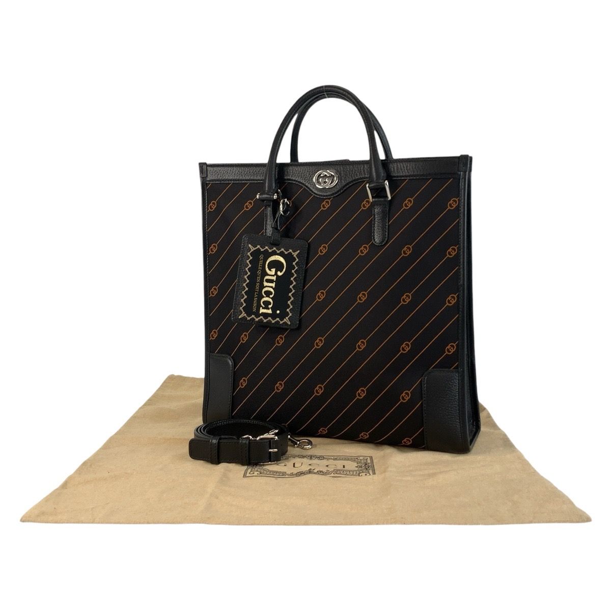 【美品】グッチ インターロッキング ロゴ トートバッグ ブラック キャンバス 超美品 GUCCI グッチ インターロッキング ブラック キャンバス/レザー