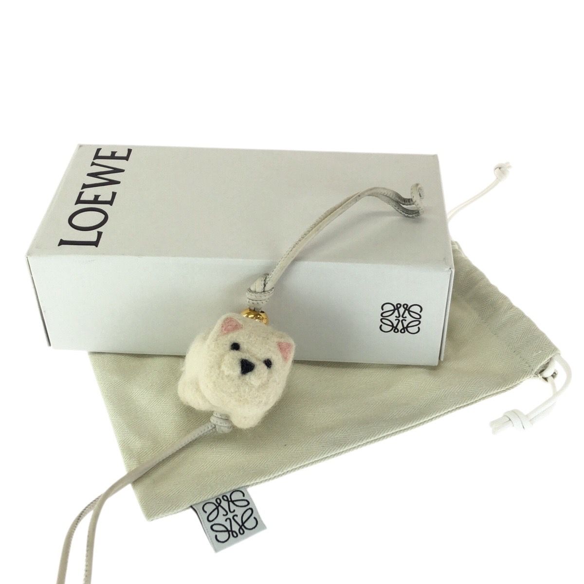 美品 LOEWE ロエベ チャウチャウチャーム オフホワイト ゴールド金具