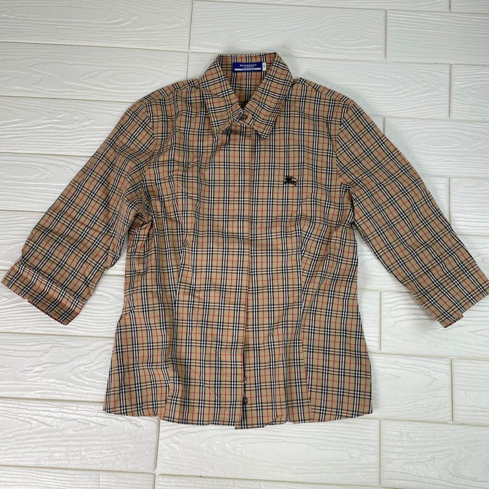 バーバリー　ブルーレーベルBURBERRY BLUELABEL シャツ　ブラウス　レディース ノバチェック　ベージュ　七分袖　40