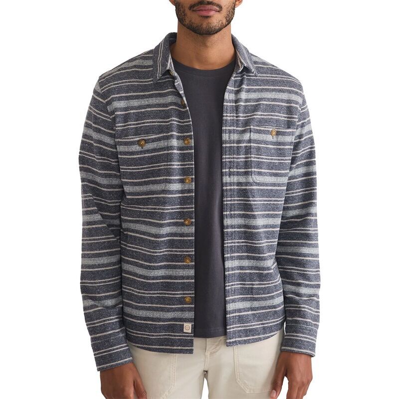 マリーン レイヤー メンズ トップス シャツ Marine Layer Pacifica Stretch Twill YD Shirt Mens NavyGrey Baja Stripe グレー
