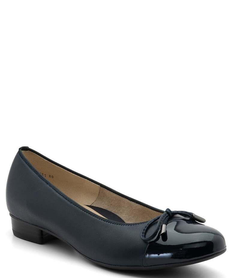 アラ レディース シューズ パンプス キャップ レザー ara Belinda Leather Cap Toe Bow Ballet Flats Navy Leather ネイビー