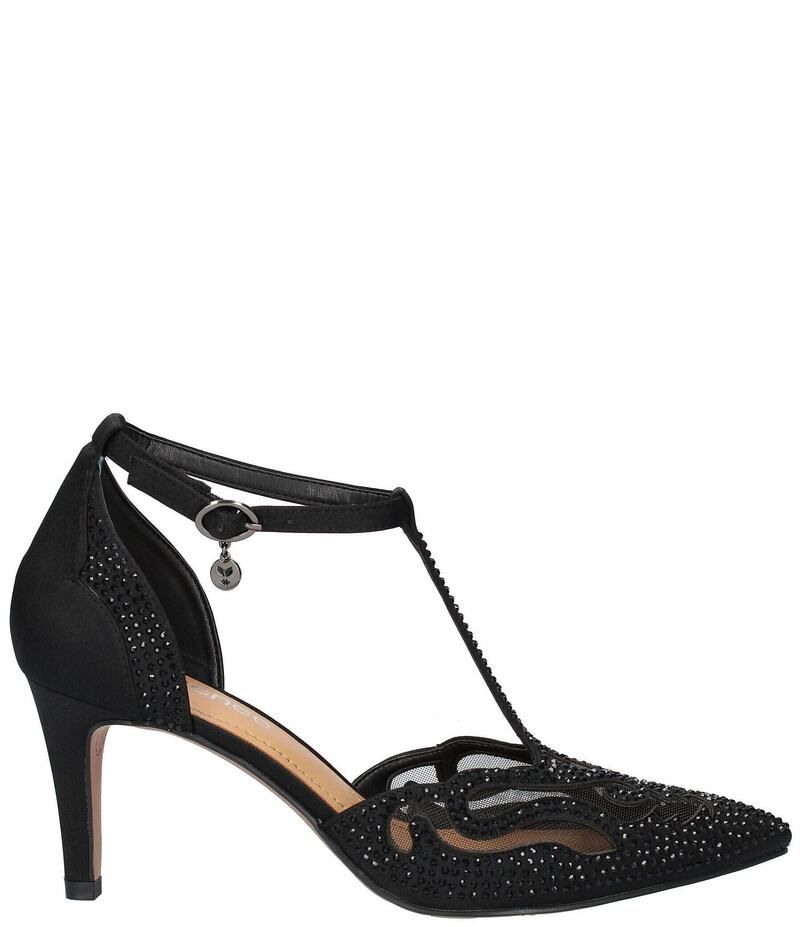 ジェイレニー レディース シューズ ヒール メッシュ サテン J Renee Lisha Satin And Mesh Rhinestone TStrap Pumps Black Satin ブラック