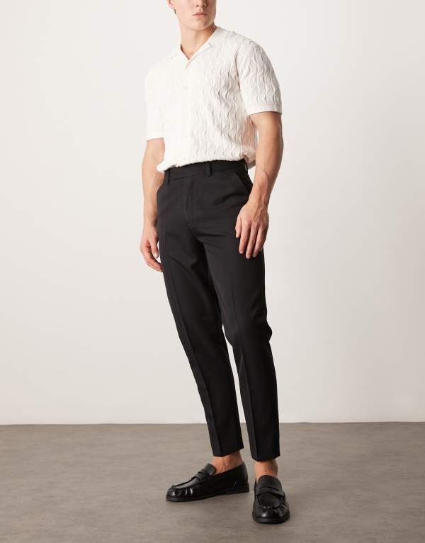 エイソス メンズ ボトムス カジュアルパンツ テーパードフィット パンツ ASOS DESIGN dressy tapered fit pants Black ブラック