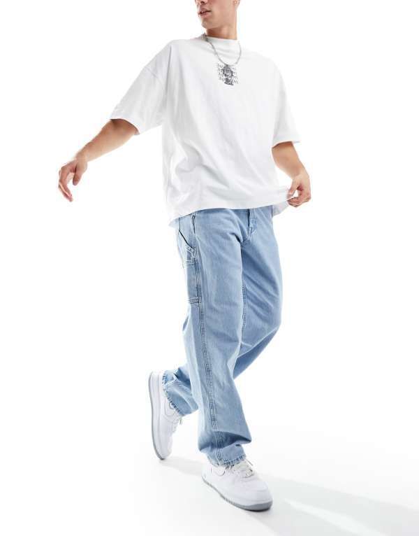 ジャック アンド ジョーンズ メンズ ボトムス デニムパンツ ジーンズ Jack Jones Eddie loose fit carpenter jeans in light blue wash Bl