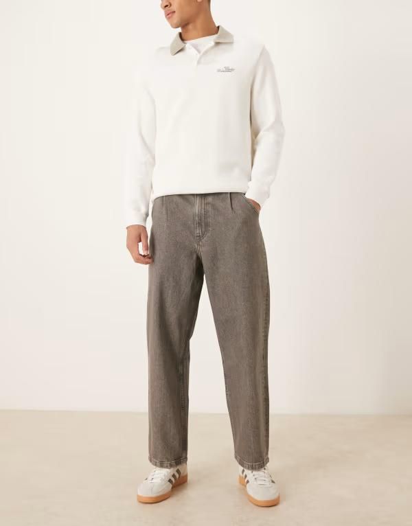 エイソス メンズ ボトムス デニムパンツ リラックスフィット ジーンズ ASOS DESIGN relaxed fitapered jeans in washed Gray グレー