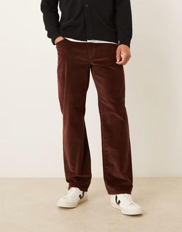 エイソス メンズ ボトムス カジュアルパンツ コーデュロイ ASOS DESIGN straight pants corduroy BROWN ブラウン