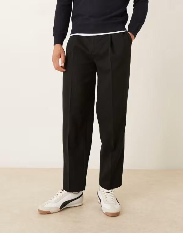 エイソス メンズ ボトムス カジュアルパンツ ASOS DESIGN smart oversized tapered pants microtexture Black ブラック