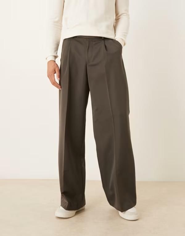 エイソス メンズ ボトムス カジュアルパンツ ASOS DESIGN smart loose leg pants with inverted front pleat CHARCOAL チャコール