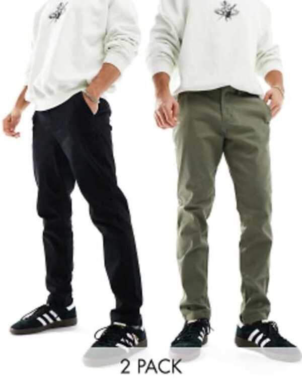 ジャック アンド ジョーンズ メンズ ボトムス カジュアルパンツ Jack Jones Intelligence 2 pack slim tapered chino in dusty olive Du