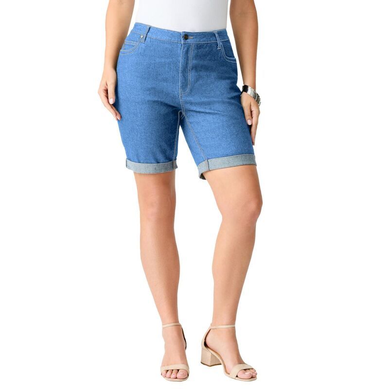 ロアマンズ レディース ボトムス ハーフパンツ・ショーツ プラスサイズ Roamans Womens Plusize Classic Stretch Cuffed Short Light Stonew