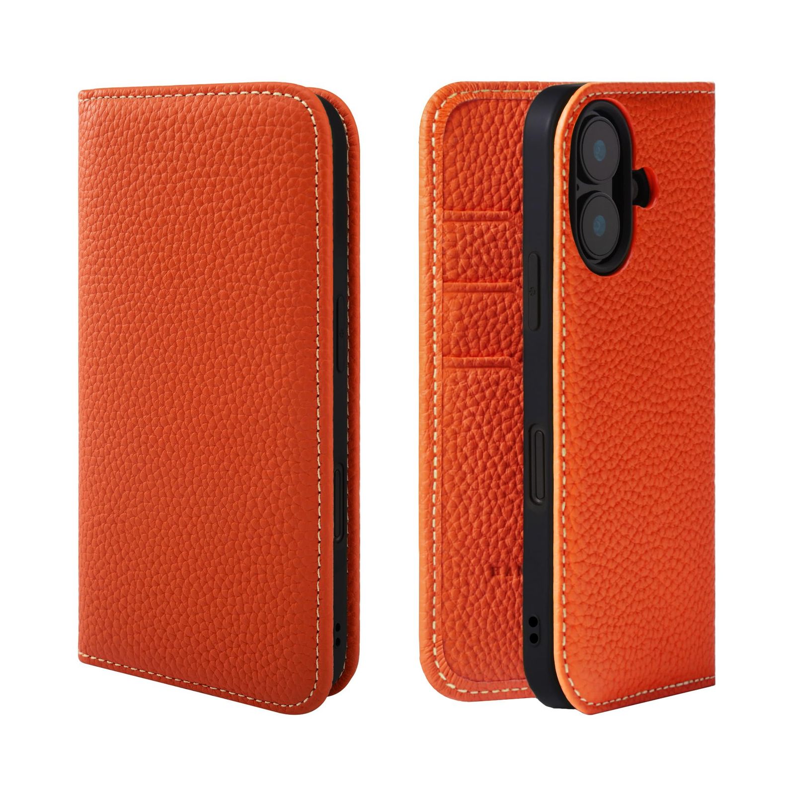 HANATORA for iPhone 16 ケース 手帳型 本革 スマホケース スマホ スタンド コードホルダー 付き シュリンクカーフレザー マグネットなし オレンジ PH-16-Orange ギフト 誕生日 女性 男性 彼女 お母さん お父さん 人気商品