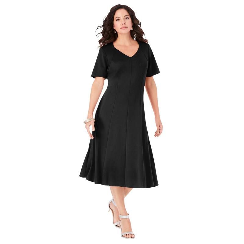ロアマンズ レディース トップス ワンピース プラスサイズ Roamans Womens Plusize Ultimate Ponte Seamed Flare Dress Black ブラック