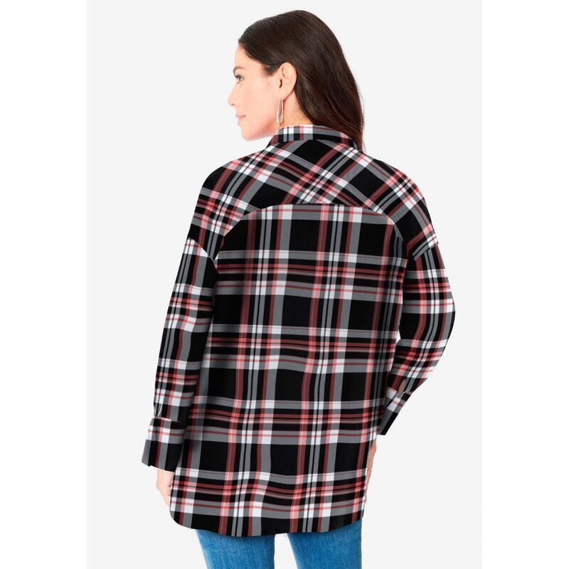 ロアマンズ レディース トップス Tシャツ プラスサイズ Roamans Womens Plusize Plaid Flannel Tunic Navy Light Jade Plaid ネイビー