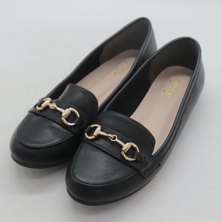 ナタリー ローファー スリッポン フラットシューズ ブランド 靴 黒 レディース LLサイズ ブラック natalie 【中古】