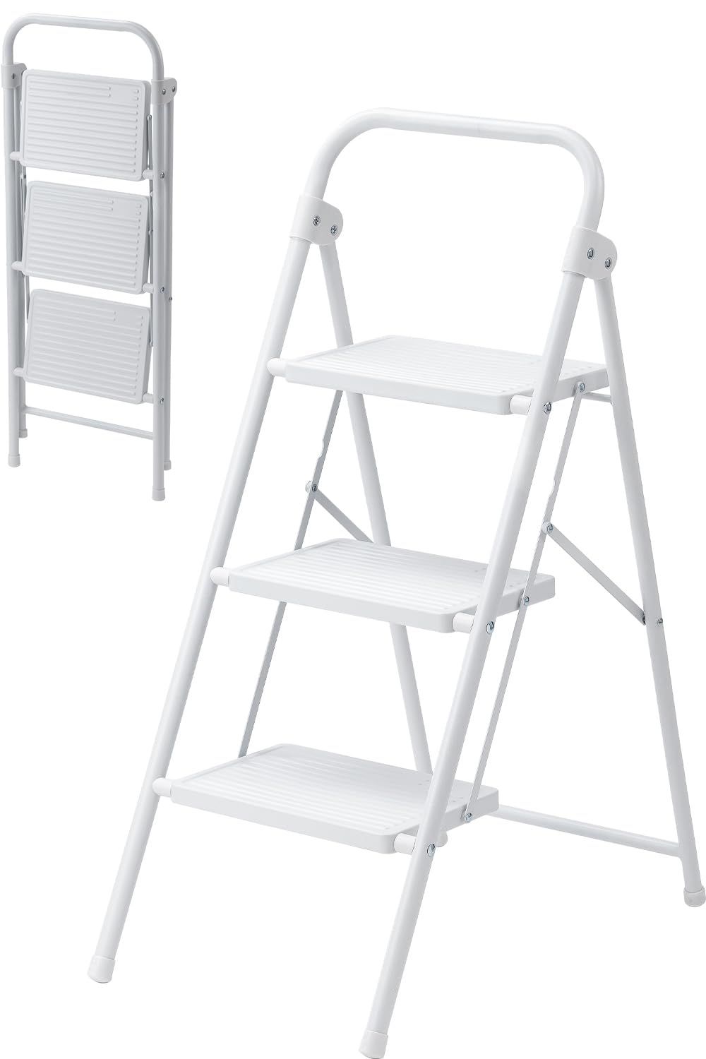 ★新品★イーサプライ 脚立 3段 折りたたみ コンパクト 踏み台 耐荷重160kg スチール製 重量4.4kg 滑り止め キッチン おしゃれ ホワイト EEX-KYA28WH 74291e78