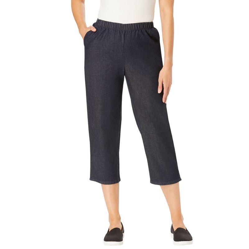 ウーマン ウィズイン レディース ボトムス カジュアルパンツ プラスサイズ プチ デニム キャップ ジーンズ Woman Within Plusize Petite Fineline Stretch