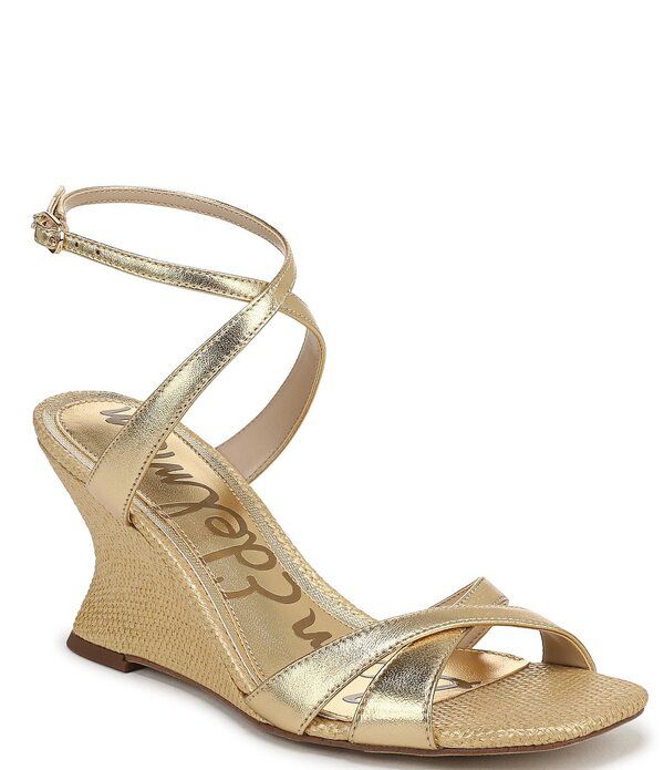 サムエデルマン レディース シューズ サンダル アンクル レザー Sam Edelman Davi Leather and Raffiankle Wrap Wedge Dressandals Ambe