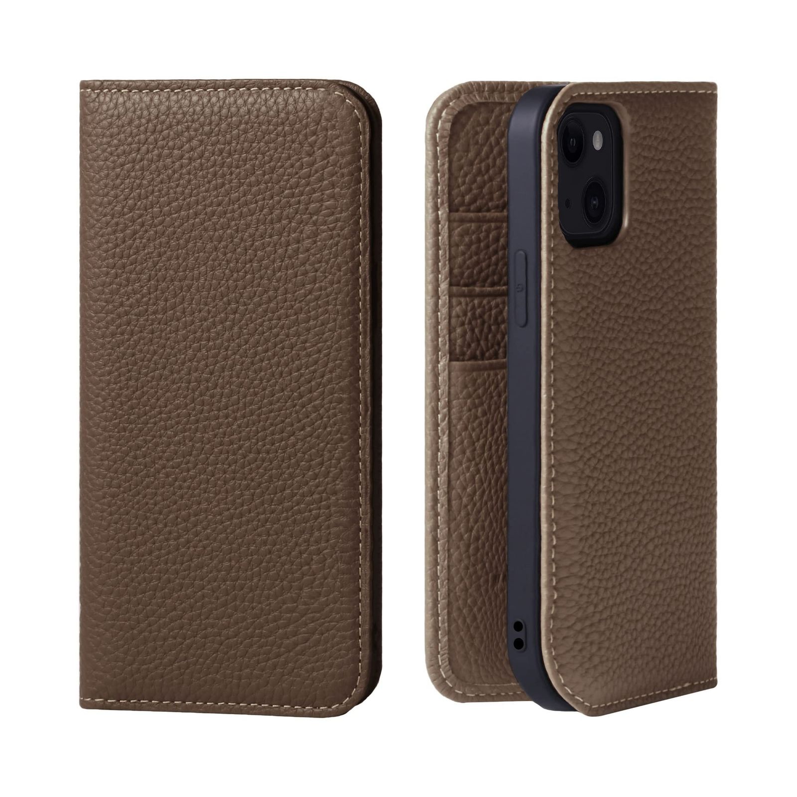 HANATORA for iPhone 15 ケース 手帳型 本革 スマホケース スマホ スタンド コードホルダー 付き シュリンクカーフレザー マグネットなし トープ PH-15-Taupe ギフト 誕生日 女性 男性 彼女 お母さん お父さん 人気商品 3