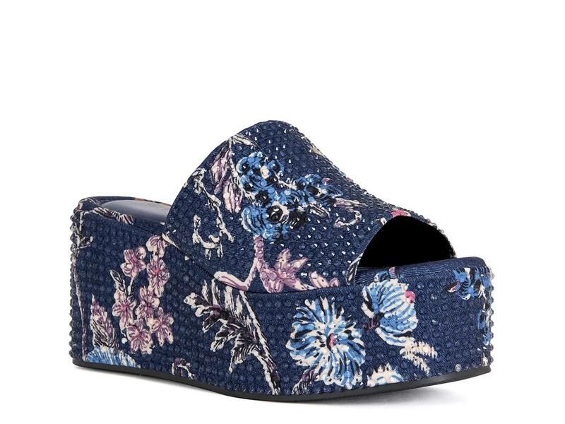 アザレア ワン レディース シューズ サンダル プラットフォーム Azalea Wang Rosalind Platform Wedge Sandal Blue Floral Print ブルー