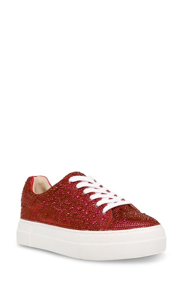 ベッツィジョンソン レディース シューズ スニーカー プラットフォーム Betsey Johnson Sidny Crystal Pav Platform Sneakered レッド