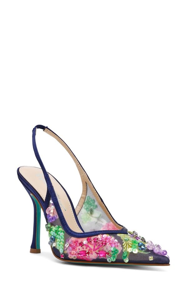 ベッツィジョンソン レディース シューズ パンプス Betsey Johnson Eddie Pointed Toe Slingback Pump Navy Multi ネイビー