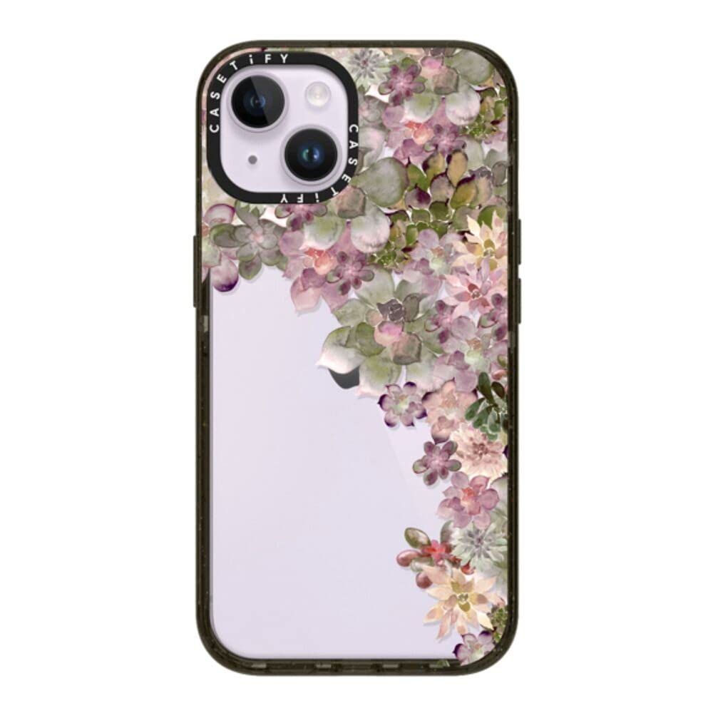 CASETiFY インパクト iPhone 14 ケース [MIL規格準拠 (4x MIL-STD-810G)/2.5mからの落下試験をクリア] - MY SUCCULENT GARDEN ROSE by Monika Strigel - グロッシー ブラック