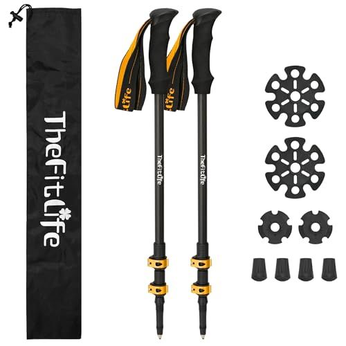 TheFitLife トレッキングポール カーボン 登山 ストック 軽量 57-120cm伸縮 ウォーキングポール ウォーキングステッキ 2本セット 登山杖 登山ポール 山登り ステッキ ハイキングポール 男性 女性 高齢者Ju