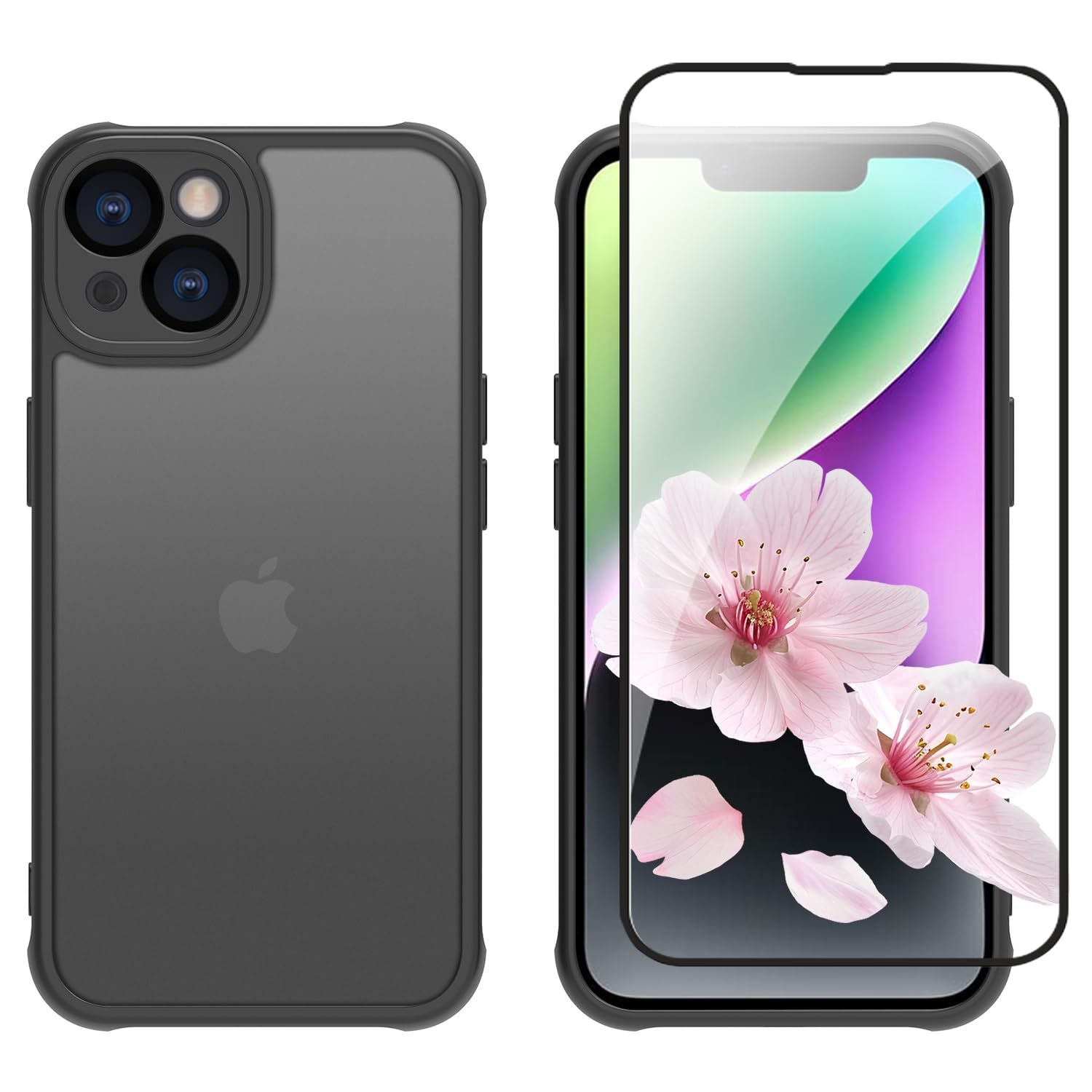 iPhone 14 ケース ガラスフィルム付き マットな仕上げ 半透明 黄変防止 