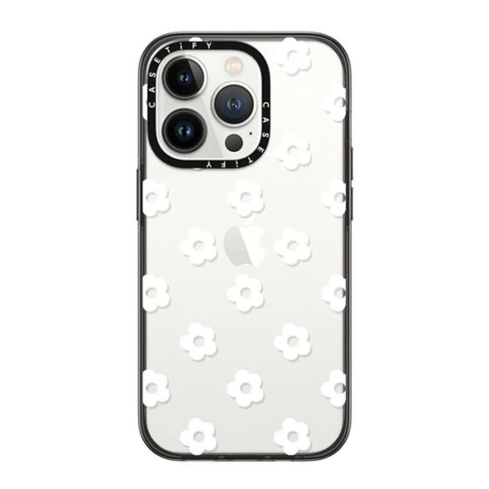 CASETiFY コンパクト iPhone 14 Pro ケース [MIL規格準拠 (2x MIL-STD-810G)/1.2mからの落下テストをクリア] - Ditsy Daisies White -ブラック