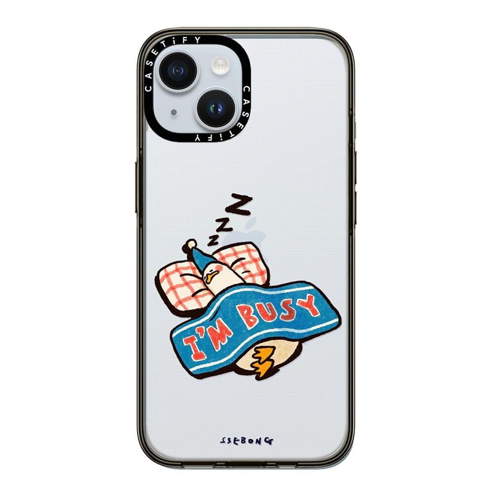 CASETiFY コンパクト iPhone 15 ケース [薄型 軽量/耐衝撃/ワイヤレス充電に対応] - I'm so busy - クリア ブラック